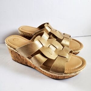 Comfort Gold Fisherman Sandals, Faux Leather, Size 7